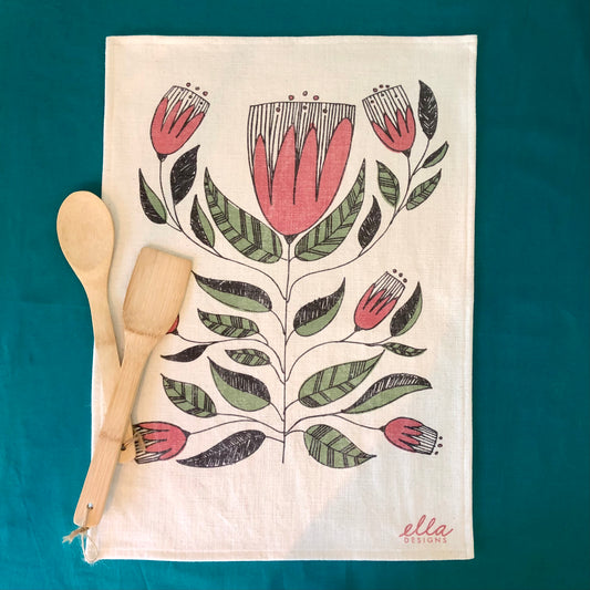 Tea Towel | Yda in Dusty Pink & Green