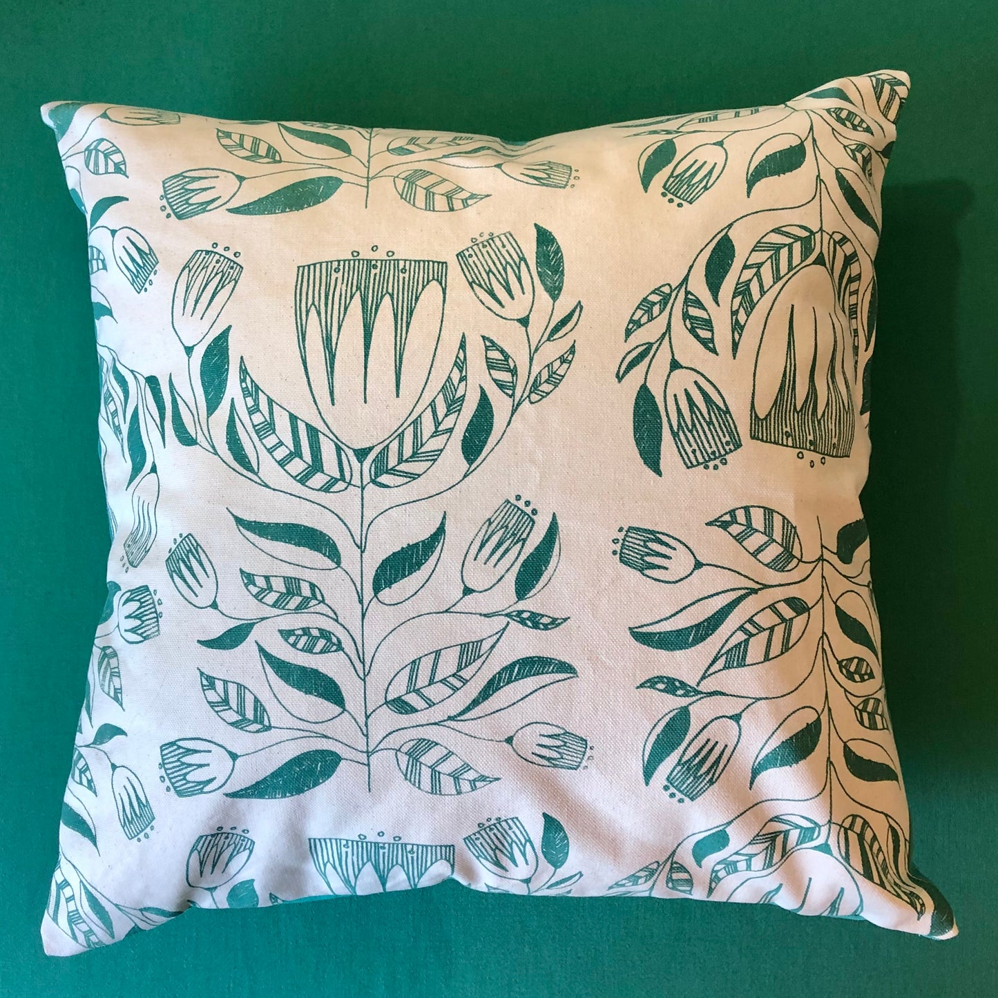 Screen-printed Throw Cushion Cover | Yda in Turquoise